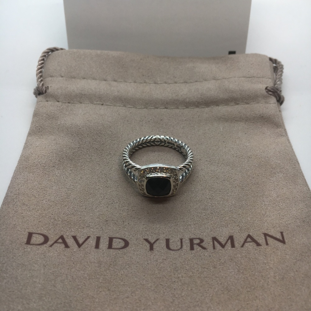 David Yurman Petite Albion Ring With Black Onyx and Diamonds Size 9